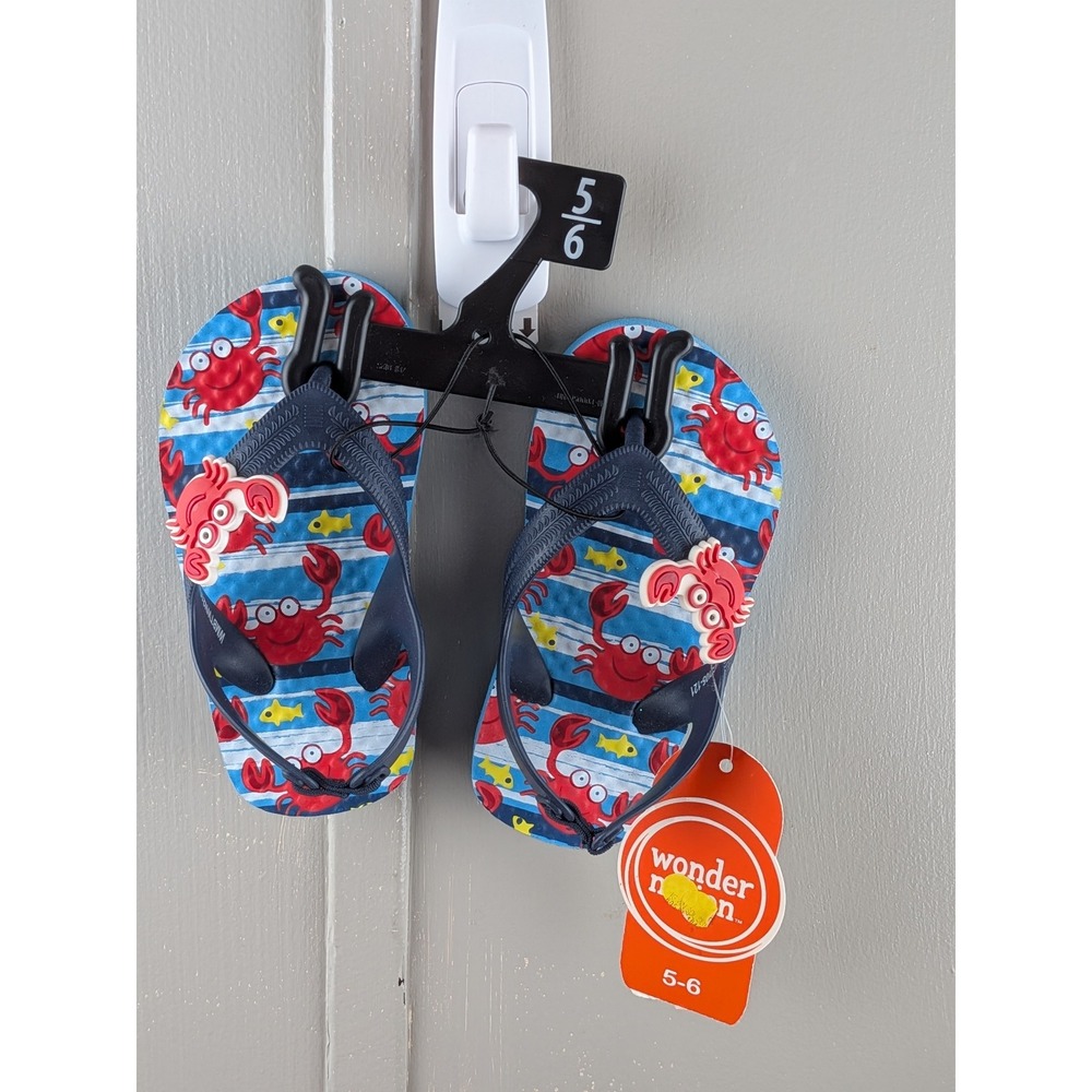 Wonder Nation Toddler Boys Blue Crab Beach Flip Flops Sandals Size 5-6 NWT